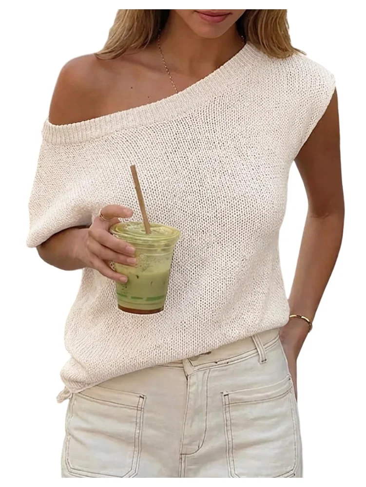 MAKEMECHIC Off Shoulder Knit Beach Cover-Up