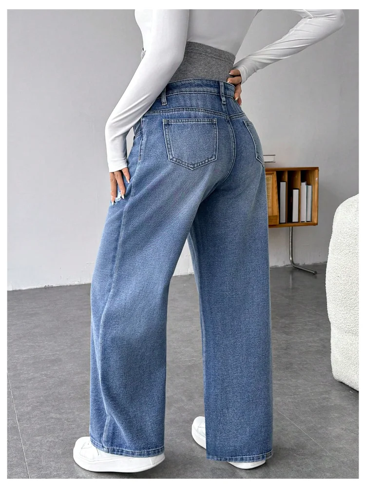 MAKEMECHIC Knitted Wide Leg Denim Maternity Jeans, view 2