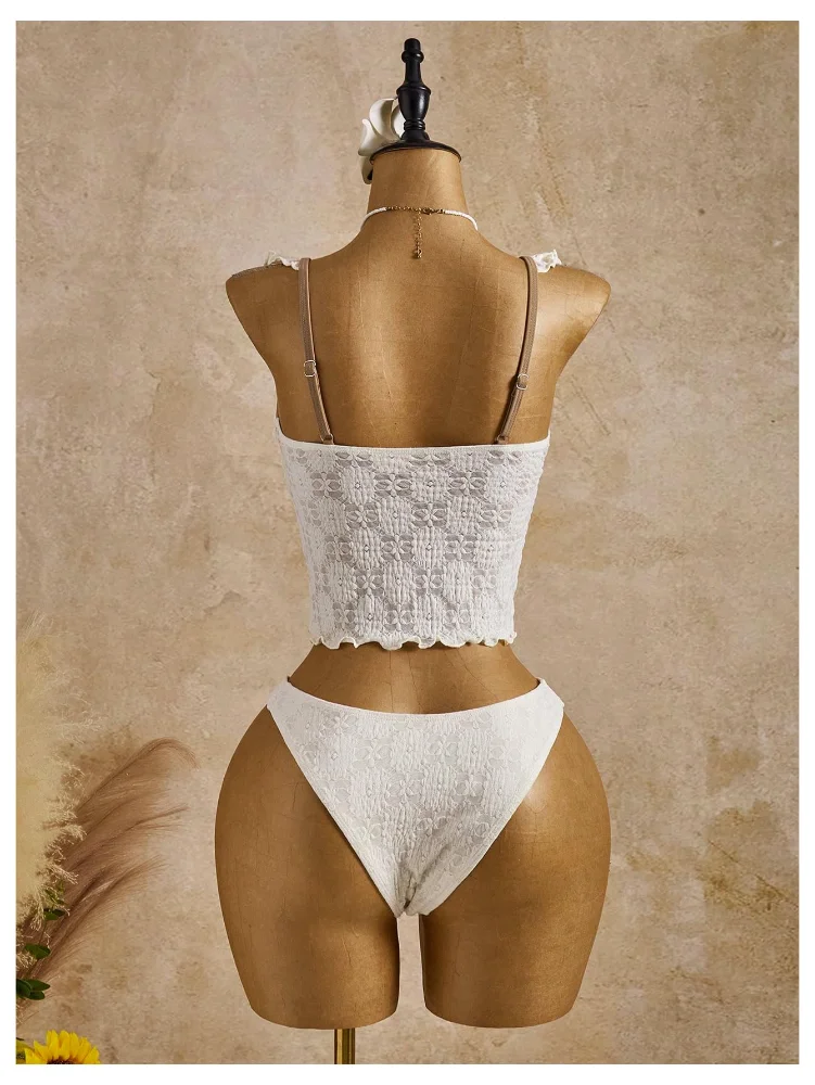 MAKEMECHIC Floral Lace Ruffle Tankini, view 3