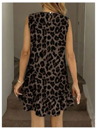 MAKEMECHIC Cheetah Print Sleeveless Ruffle Mini Dress, view 3