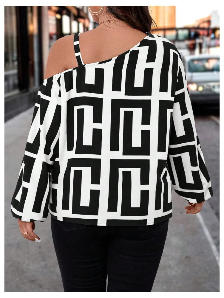 MAKEMECHIC Graphic Print One Shoulder Blouse, view 2
