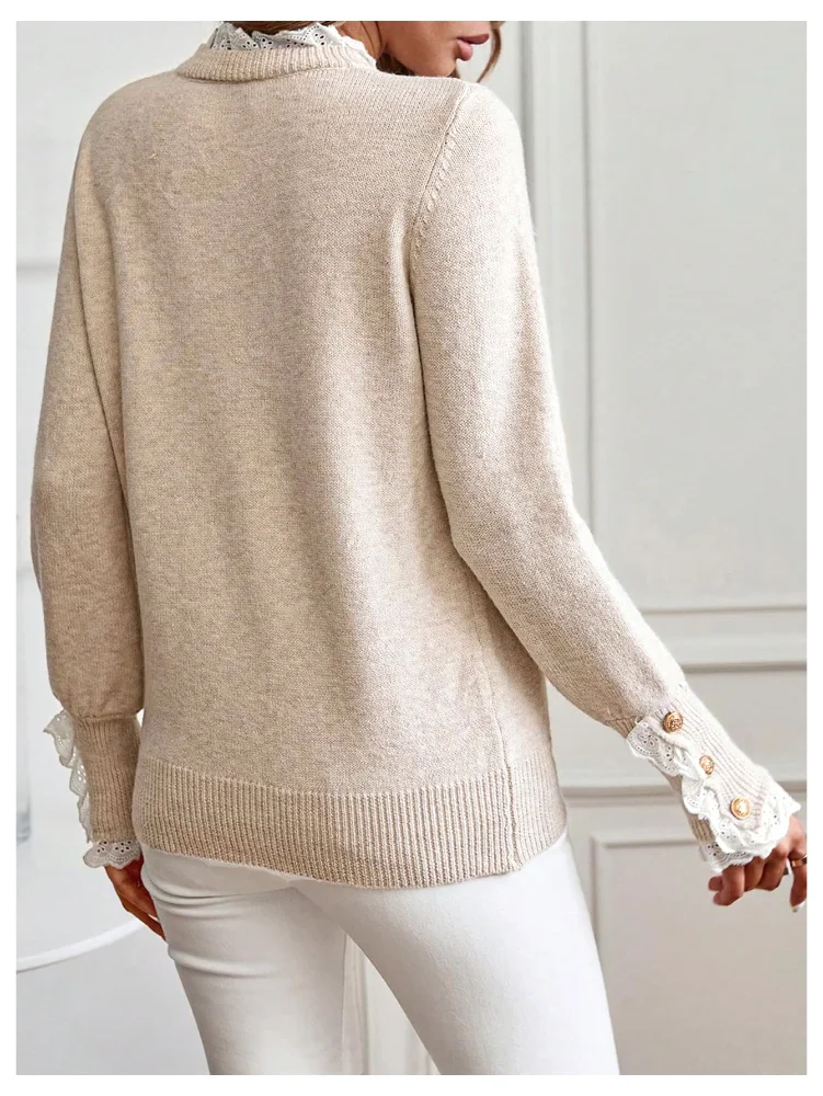MAKEMECHIC Lace Mock Neck Cozy Sweater, view 2