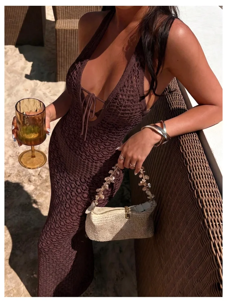 MAKEMECHIC Crochet Maxi Beach Cover-Up, view 3