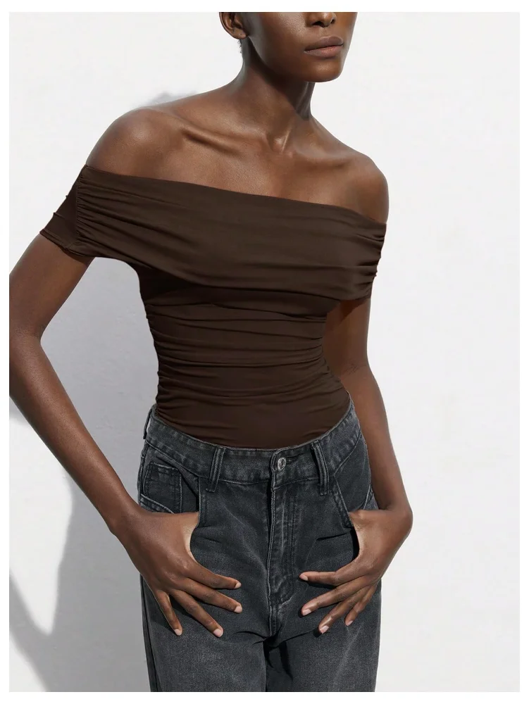 MAKEMECHIC Off The Shoulder Ruched Body Bodysuit, view 2