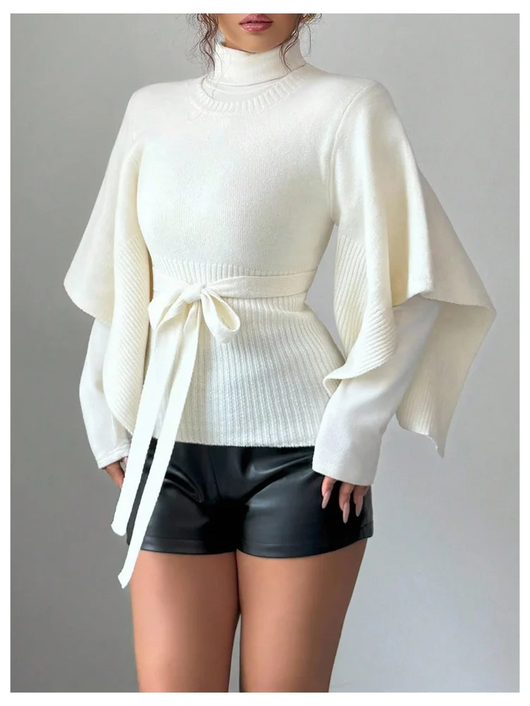 MAKEMECHIC Knitted Bell Sleeve Knitted Sweater, view 2