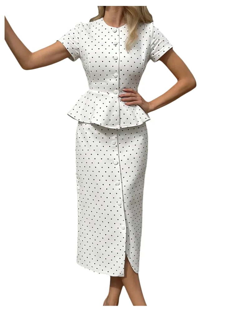 MAKEMECHIC Business Polka Dot Peplum Two-Piece Set