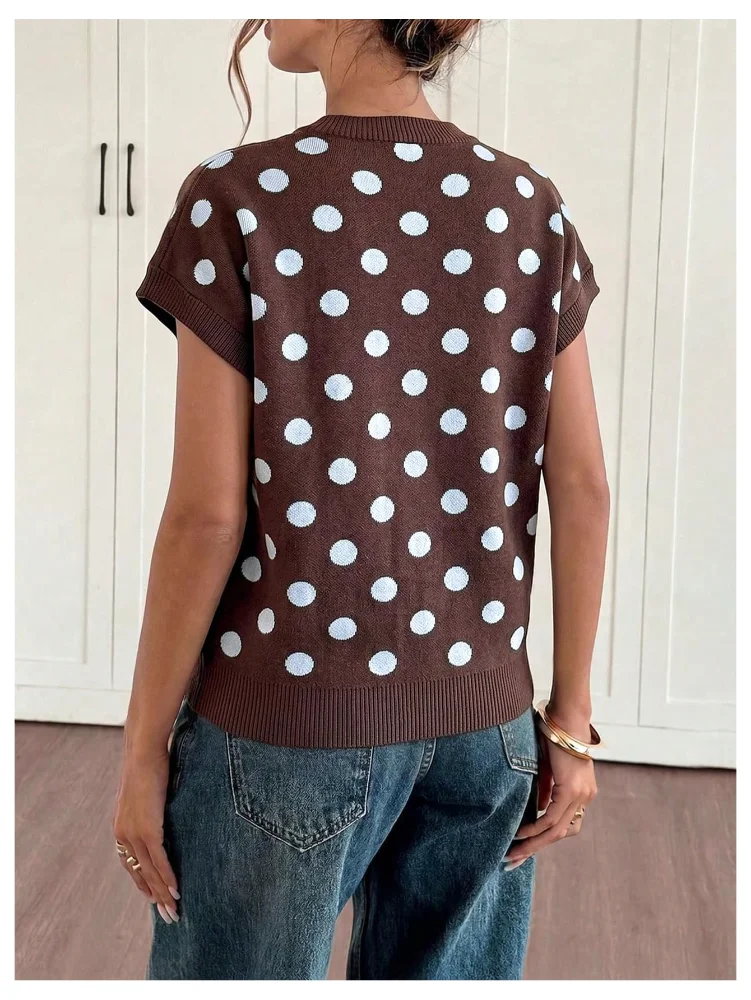 MAKEMECHIC Polka Dot Knit Lightweight Sweater Vest, view 3