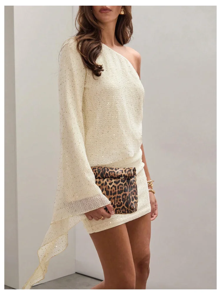 MAKEMECHIC Sequin One Shoulder Bodycon Mini Dress, view 3