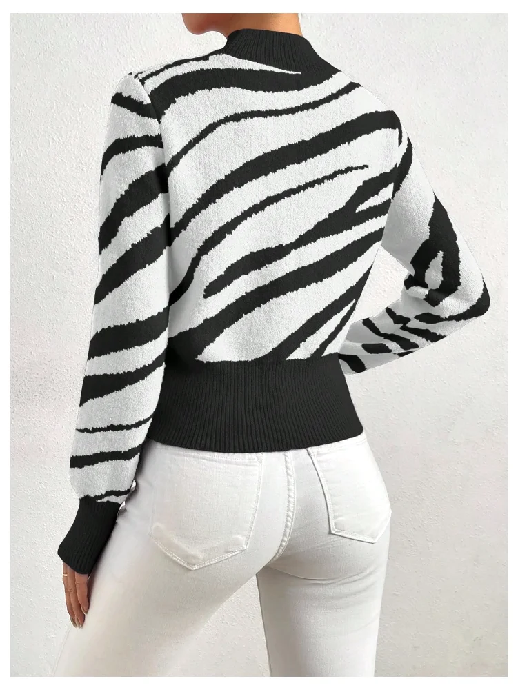 MAKEMECHIC Zebra Striped Long Sleeve Sweater, view 3