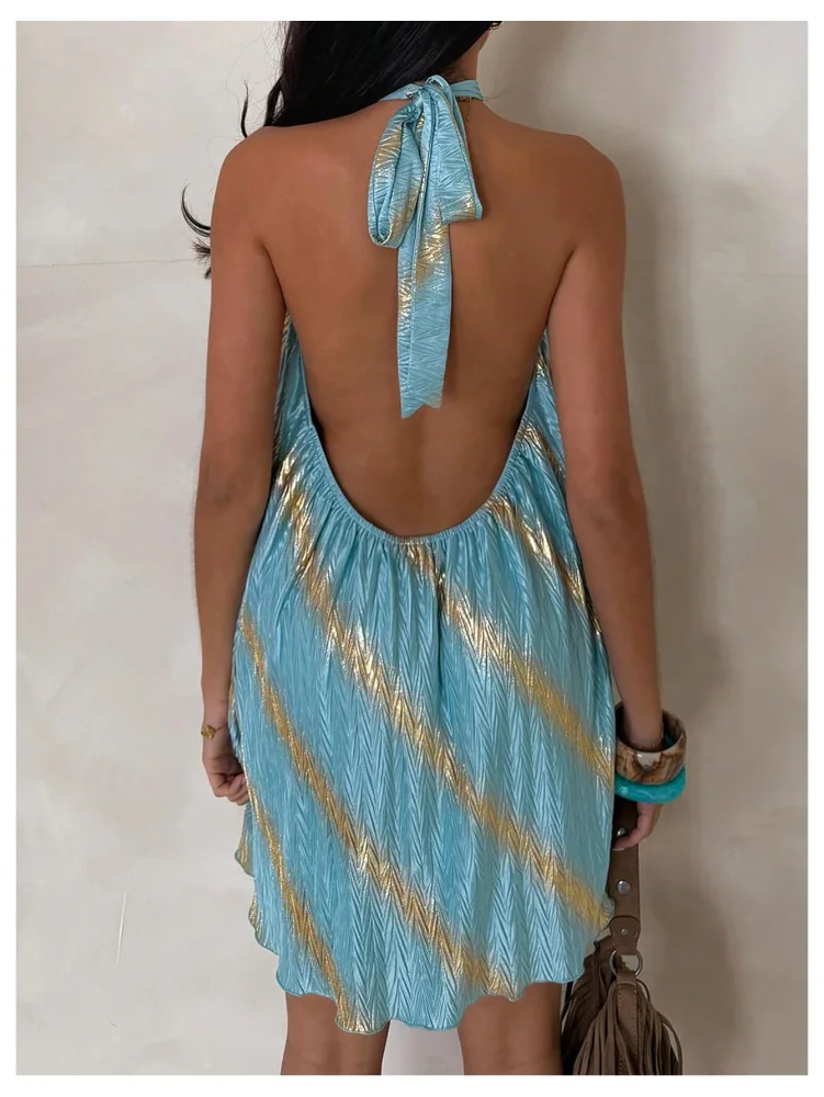 MAKEMECHIC Striped Tie Back Sleeveless Mini Dress, view 3