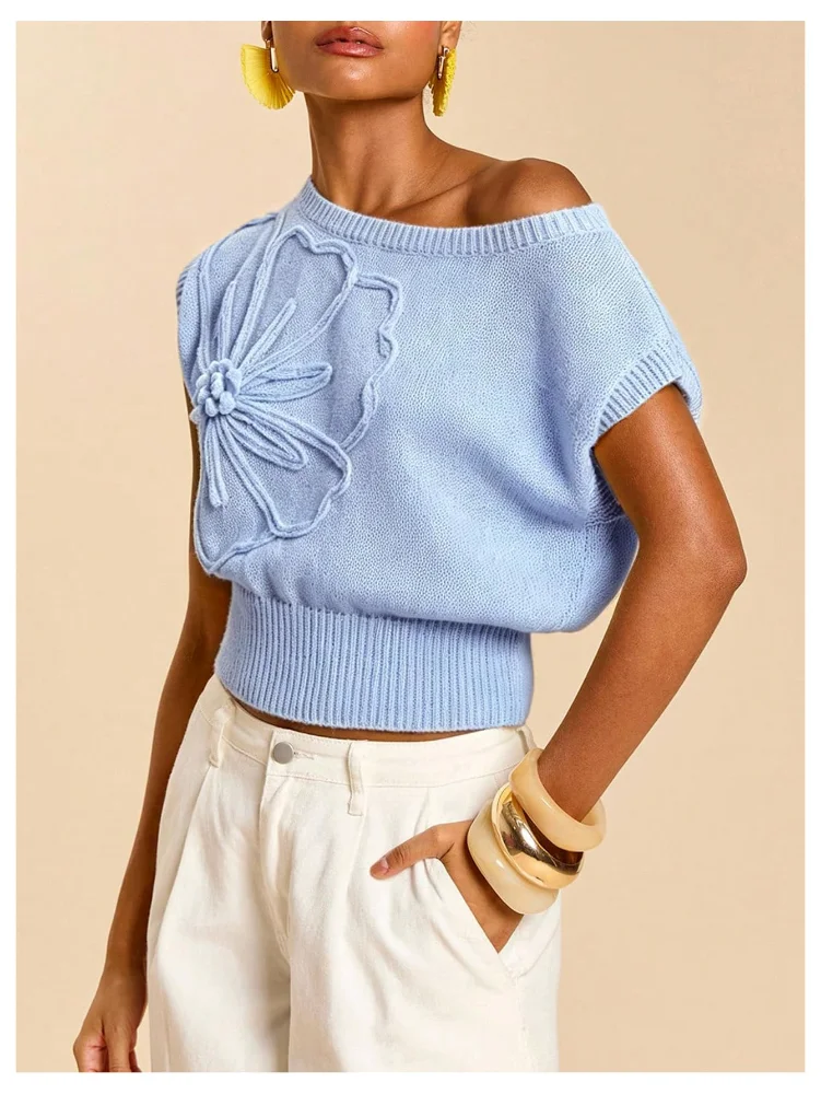 MAKEMECHIC Short Sleeve Cropped Off The Shoulder Sweater Vest, view 2