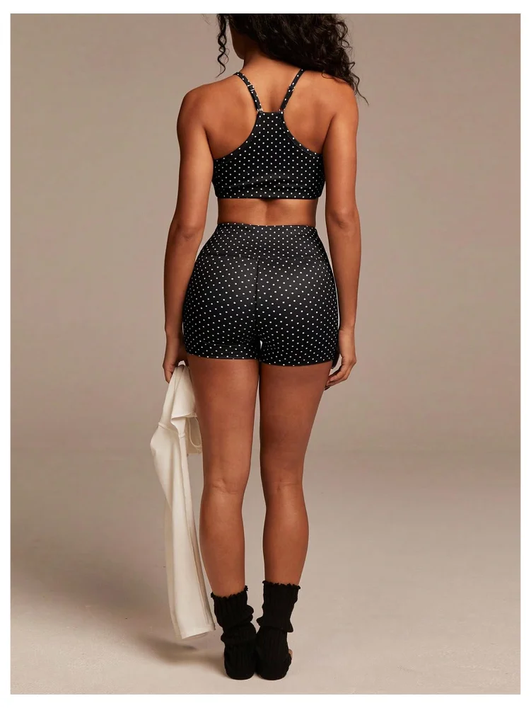 MAKEMECHIC Polka Dot Workout Biker Shorts Set, view 2