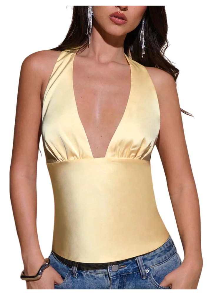 MAKEMECHIC Satin Blackless Halter Top