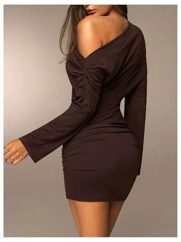 MAKEMECHIC Long Sleeve Asymmetrical Bodycon Mini Dress, view 2