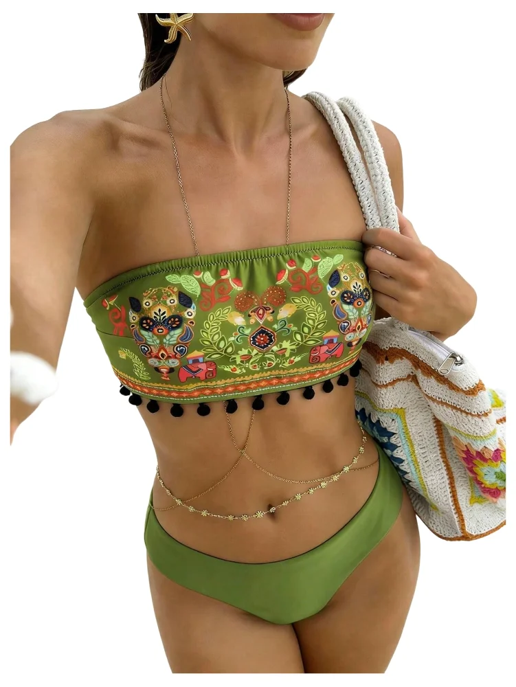MAKEMECHIC Strapless Bandeau Mid Bikini Set