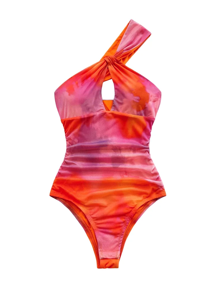 MAKEMECHIC Tie Dye One Shoulder Knot Bodysuit