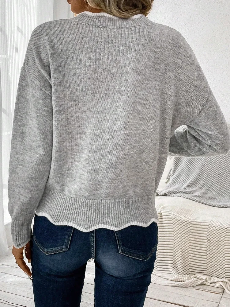 MAKEMECHIC Long Sleeve Lettuce Trim Sweater, view 2