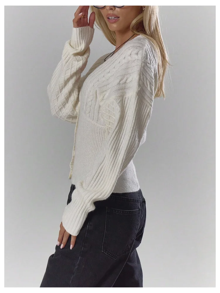MAKEMECHIC Cable Knit Button Down Long Sleeve Cardigan, view 3