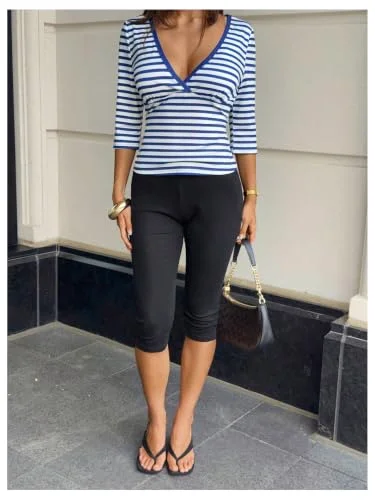 MAKEMECHIC Striped Wrap V-Neck Shirt, view 2
