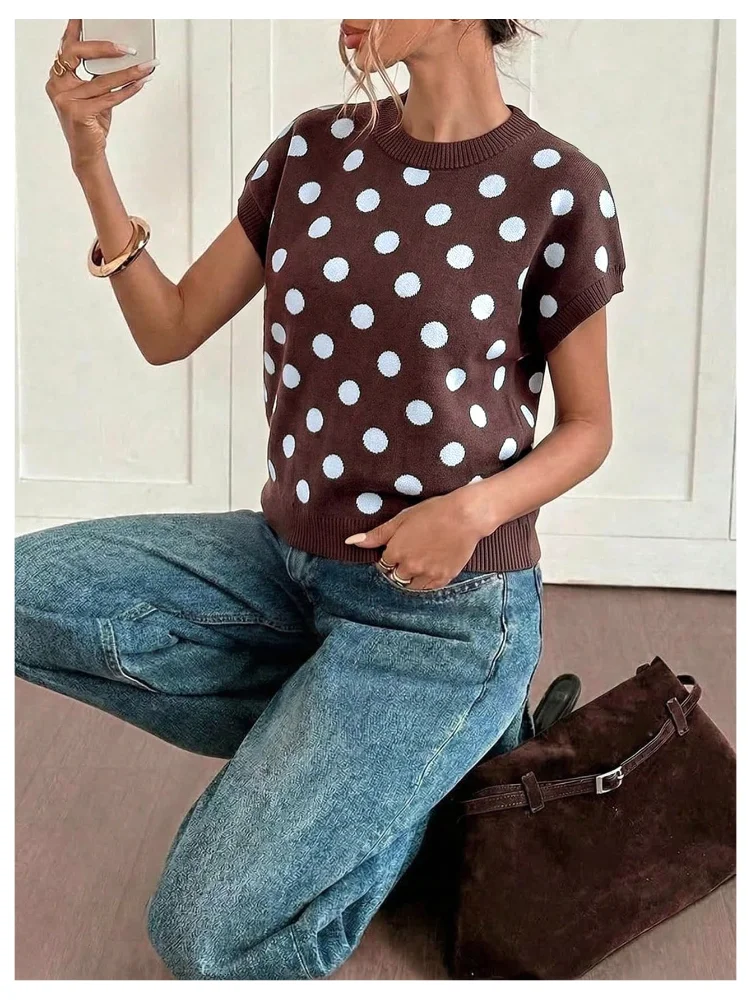 MAKEMECHIC Polka Dot Knit Lightweight Sweater Vest, view 2