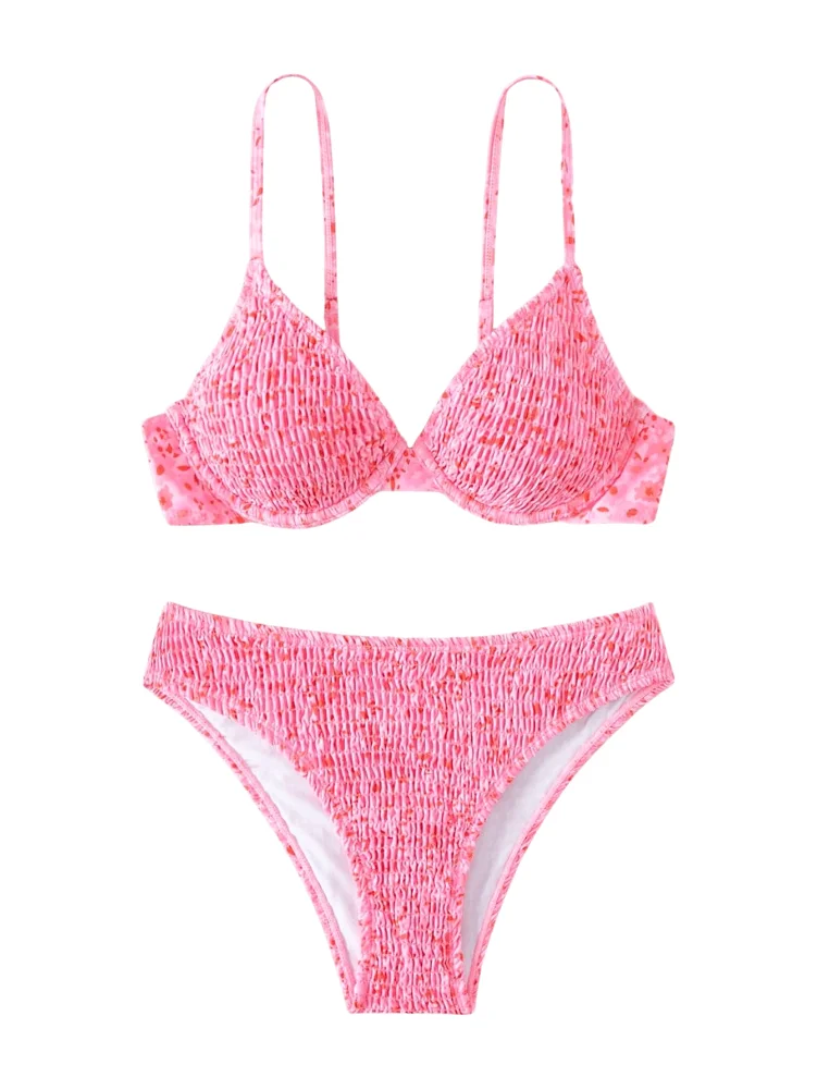 MAKEMECHIC Underwire Smocked Bikini Set