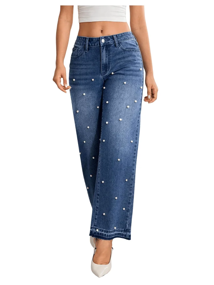 MAKEMECHIC Pearl Wide Leg Straight Jeans