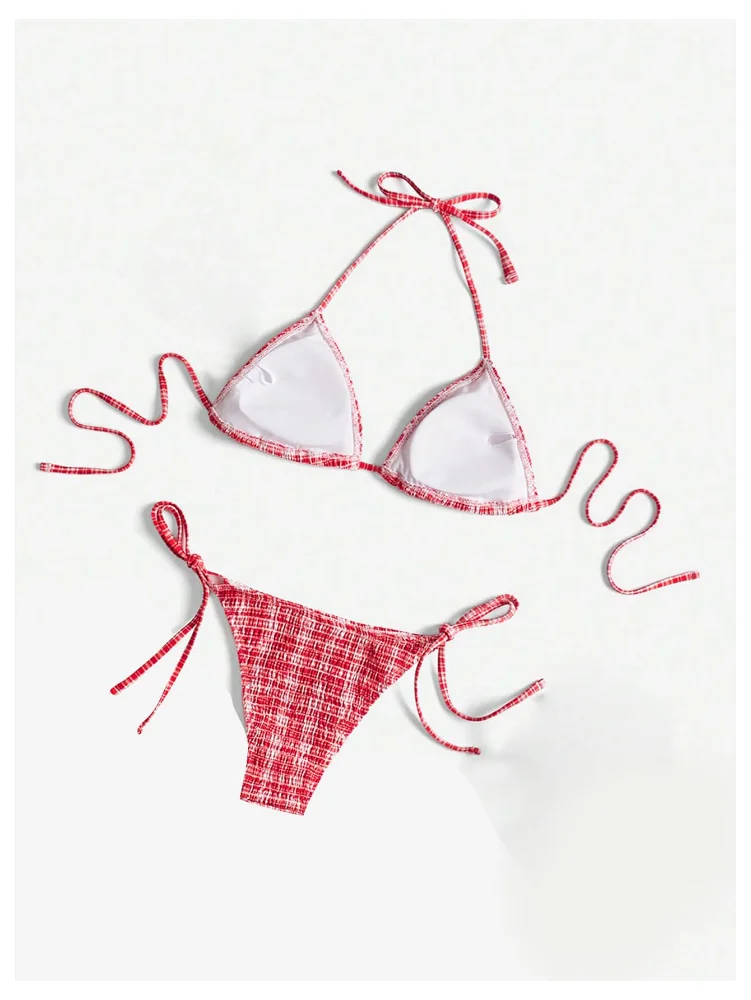 MAKEMECHIC Gingham Print Plaid Bikini Set, view 2