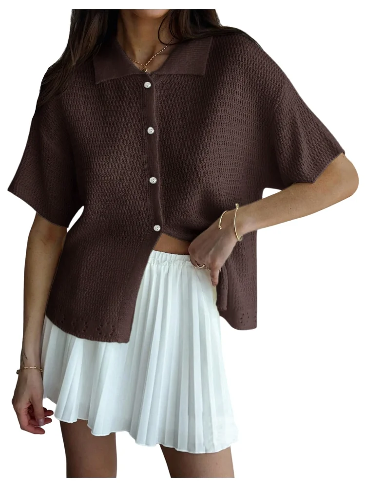 MAKEMECHIC Short Sleeve Collared Weight Cardigan