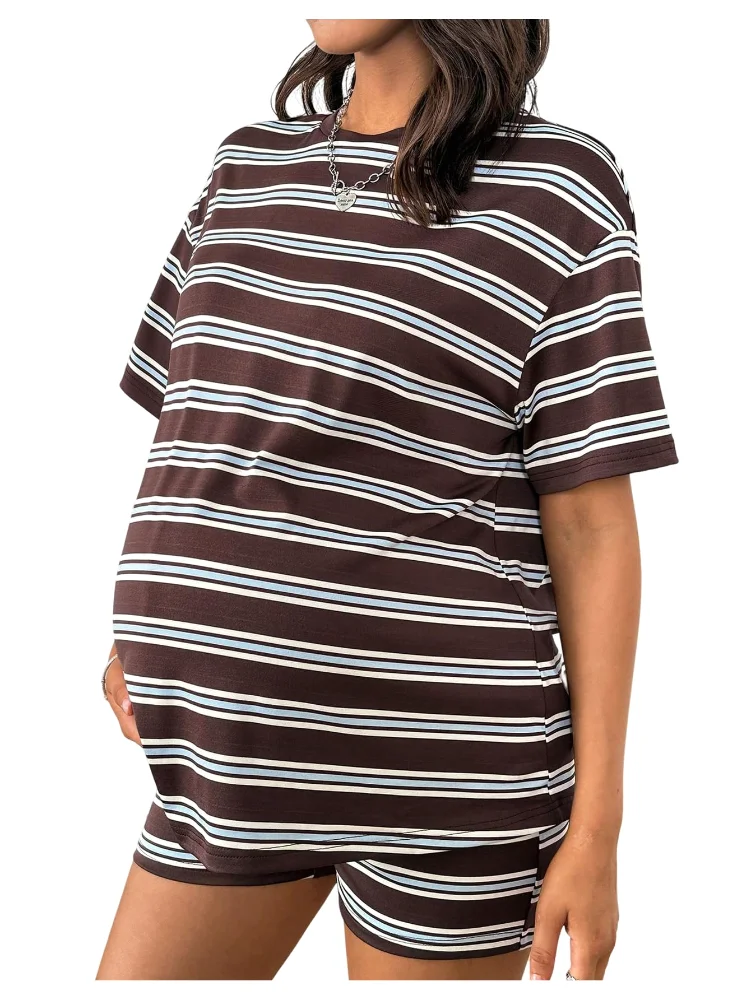 MAKEMECHIC Striped Maternity Lounge Set
