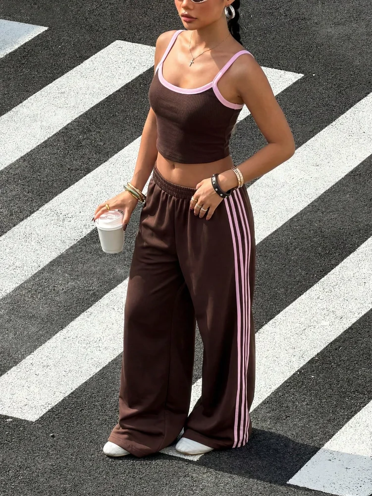 MAKEMECHIC Sleeveless Crop Striped Two-Piece Set, view 2