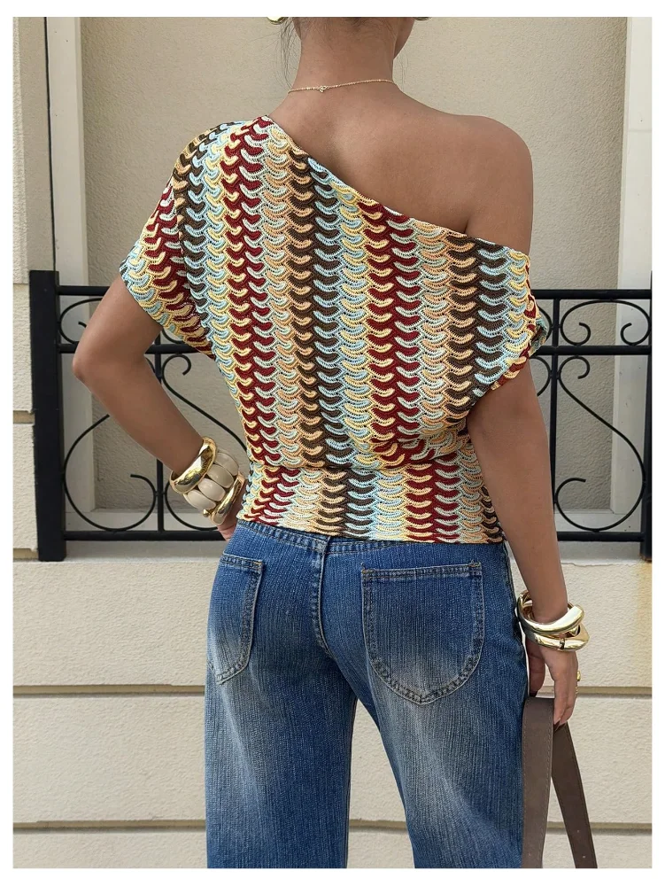 MAKEMECHIC Striped Off The Shoulder Cinched Top, view 3