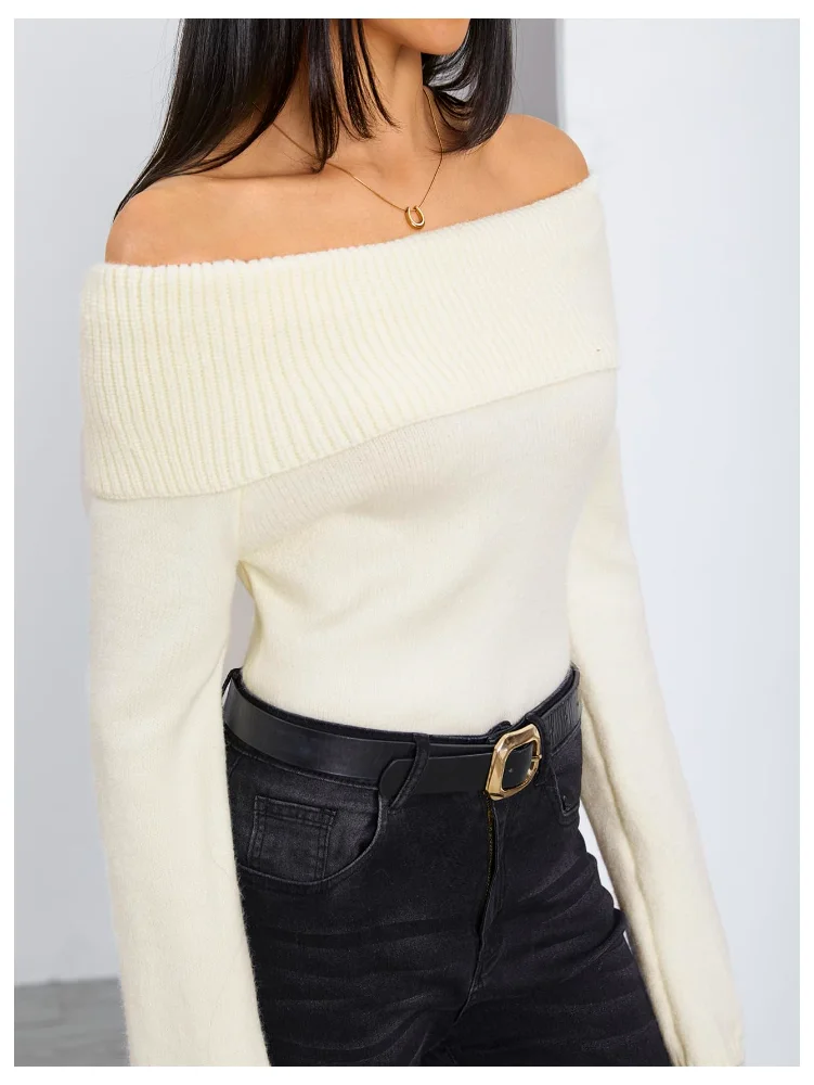 MAKEMECHIC Off Shoulder Long Sleeve Fold Sweater, view 3