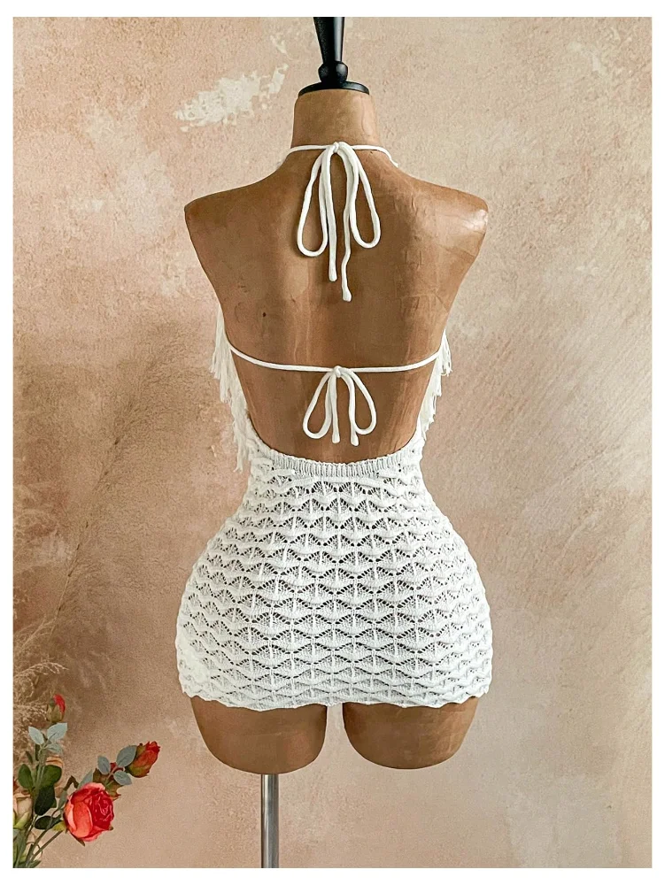MAKEMECHIC Tassel Crochet Mini Dress, view 3