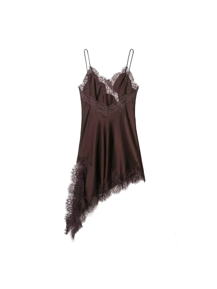 MAKEMECHIC Lace Satin Asymmetrical Mini Dress, view 3