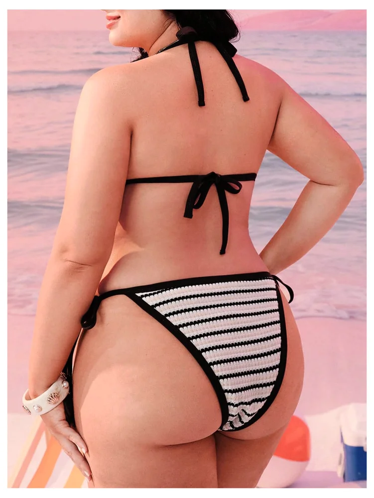 MAKEMECHIC Striped String Triangle Bikini Set, view 3