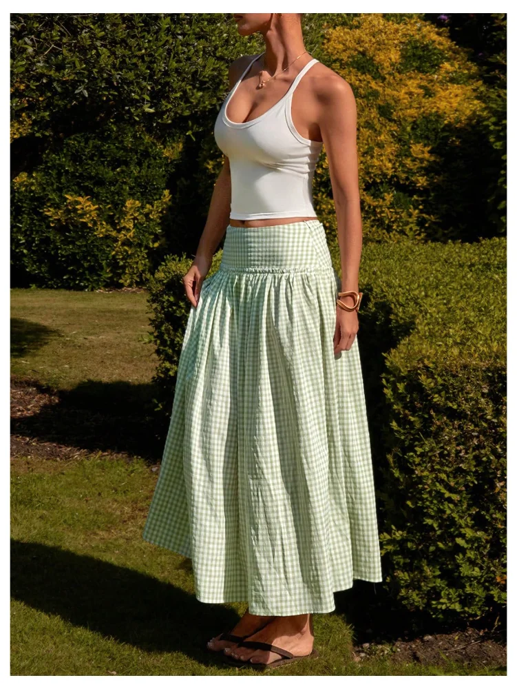 MAKEMECHIC Plaid Gingham Low Waist Maxi Skirt, view 2