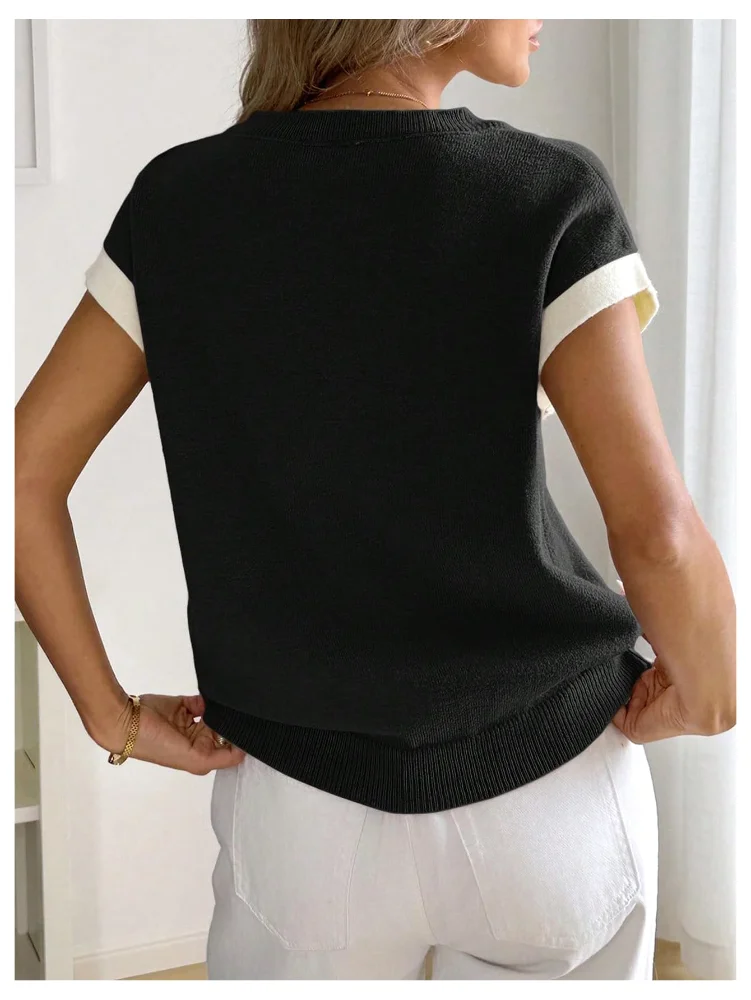 MAKEMECHIC Short Sleeve Button Down Knit Sweater, view 3