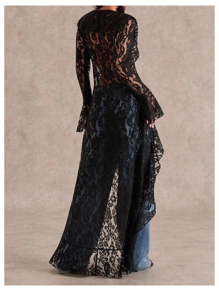 MAKEMECHIC Long Lace Mesh Blouse, view 3