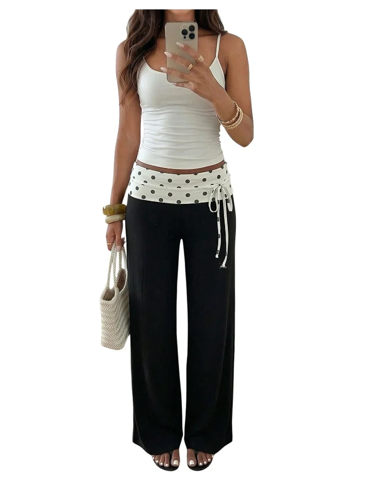 MAKEMECHIC Polka Dot Wide Leg Low Rise Pants