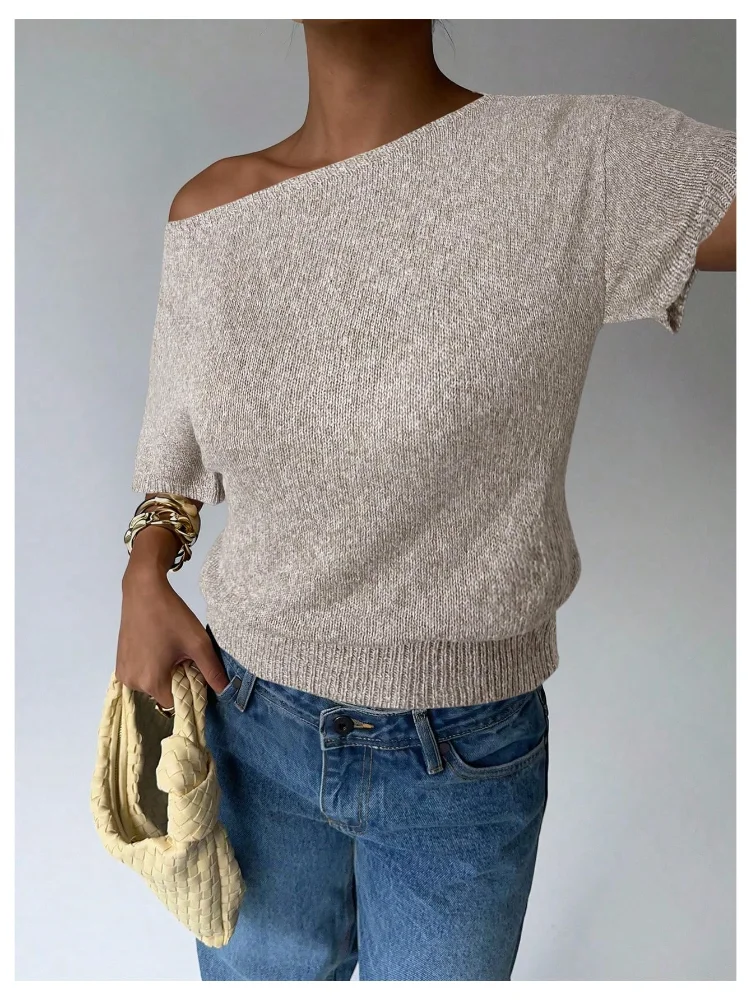 MAKEMECHIC Short Sleeve Asymmetrical Fitted Sweater, view 3