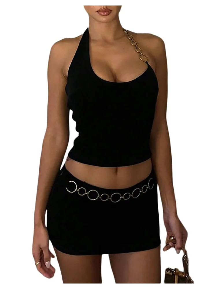 MAKEMECHIC Chain Crop Bodycon Skirt Set
