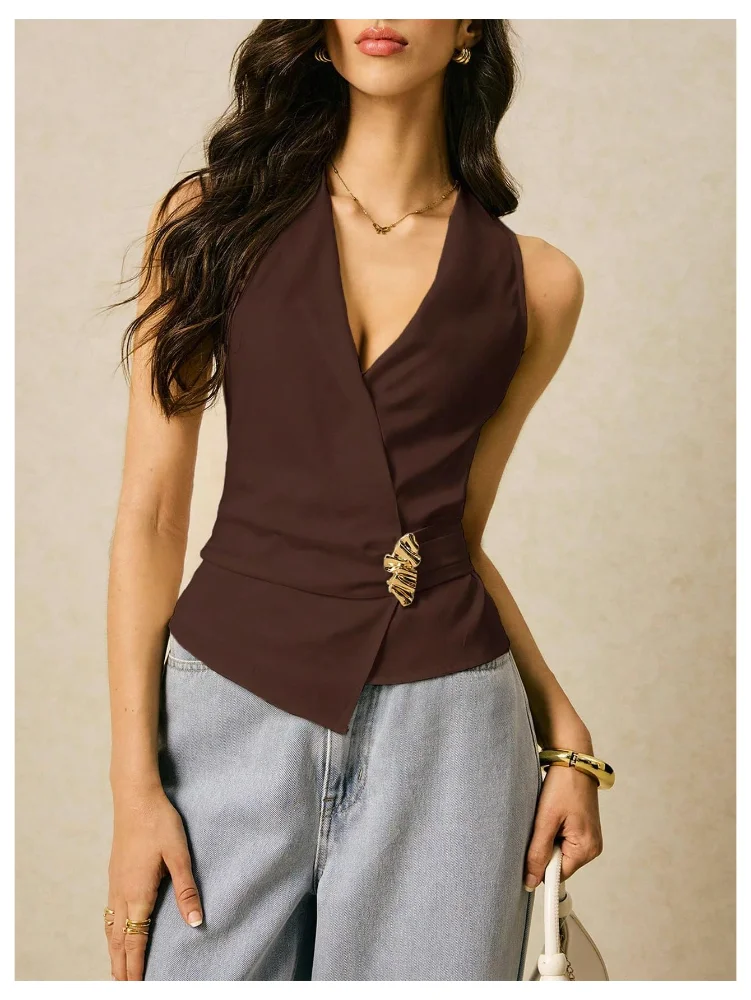 MAKEMECHIC Wrap Sleeveless Ruched Halter Top, view 2