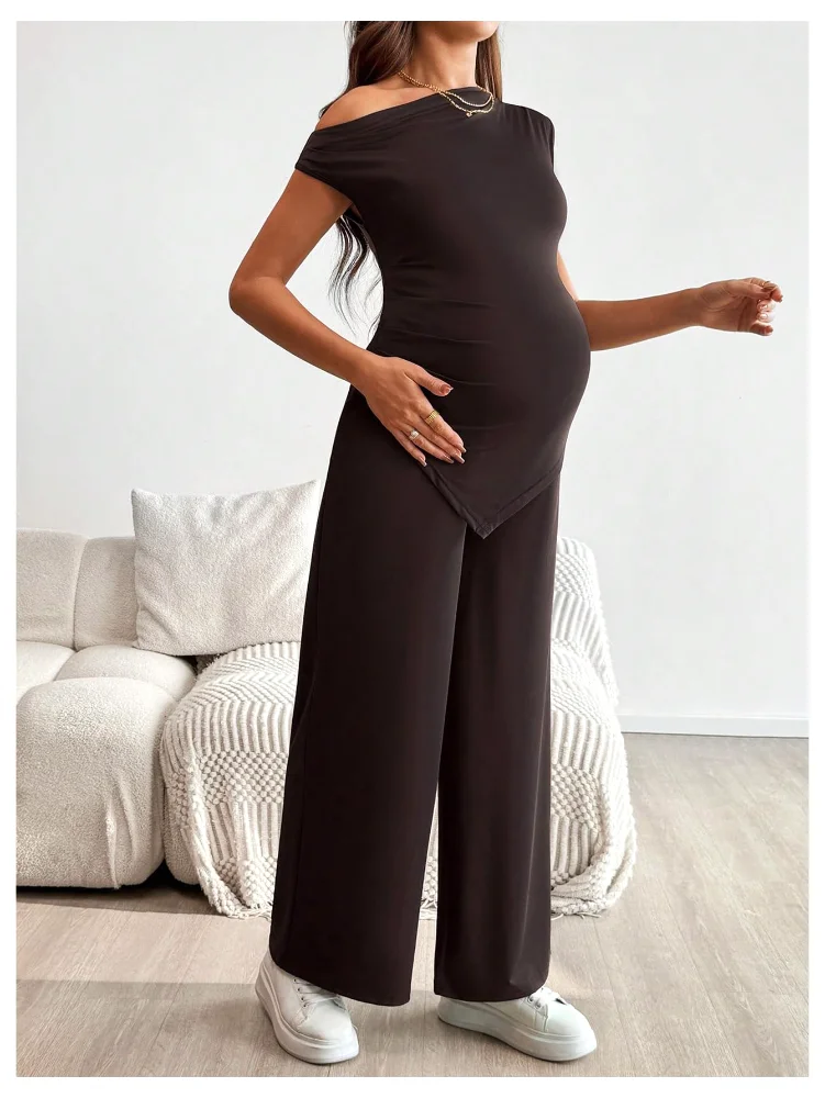 MAKEMECHIC Asymmetrical Maternity Pants Set, sleeveless, view 3