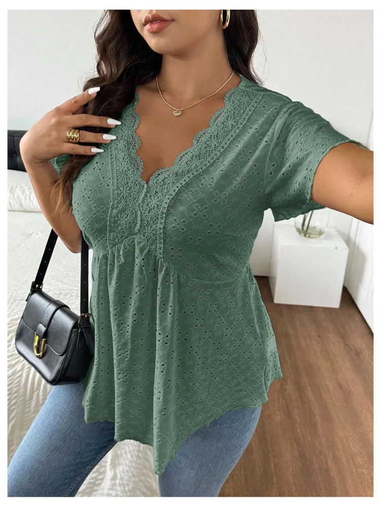 MAKEMECHIC Eyelet Embroidery Flowy Shirt, view 2