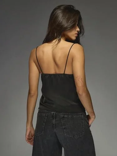 MAKEMECHIC Satin Lace V-Neck Tank Top, sleeveless, view 2