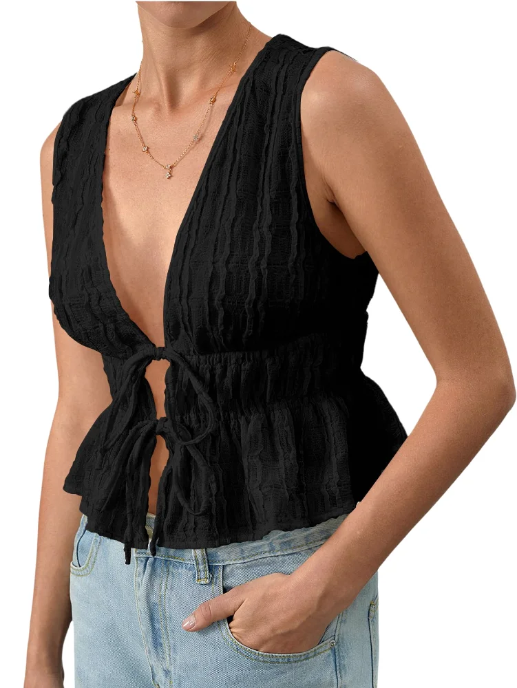 MAKEMECHIC Tie Front Sleeveless Flowy Tank Top