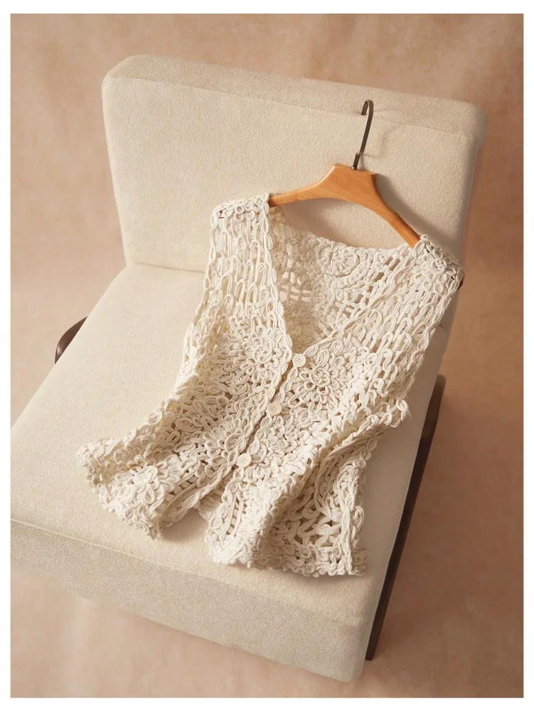 MAKEMECHIC Crochet Sweater Vest, solid, view 3