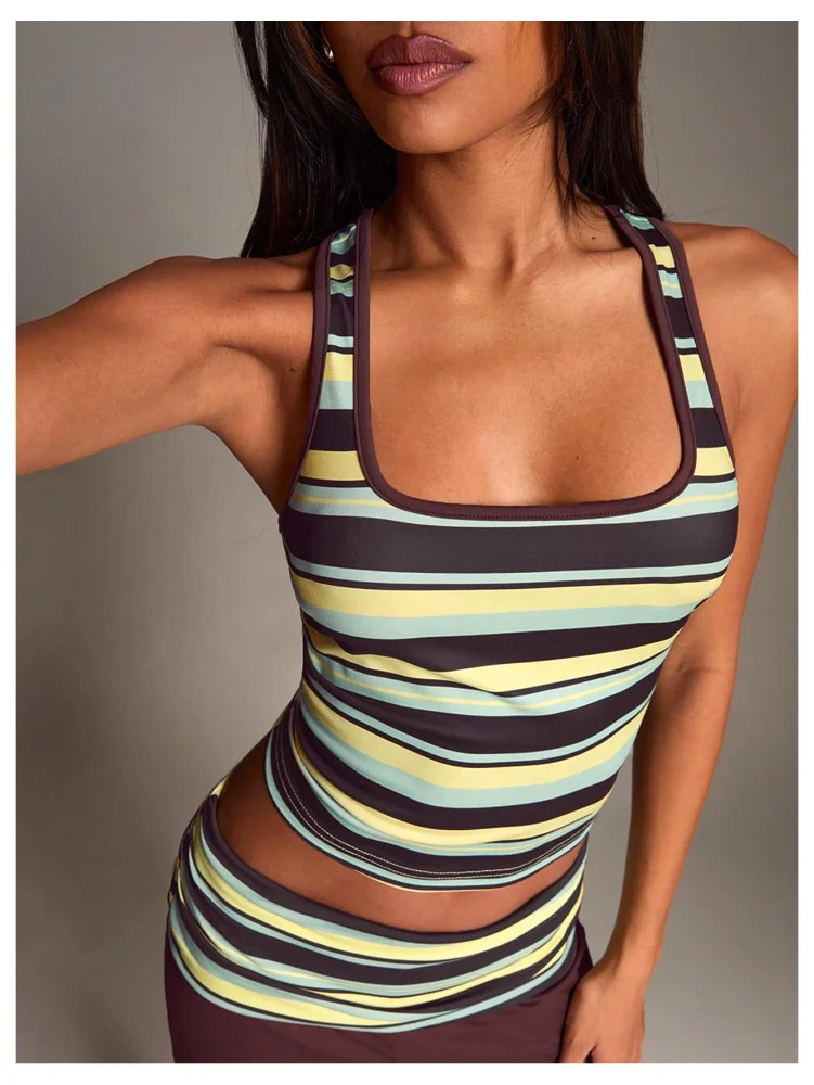 MAKEMECHIC Striped Workout Racerback Crop Top, view 2