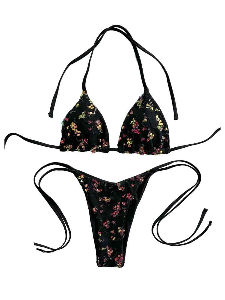 MAKEMECHIC Sequin Triangle Bikini Set