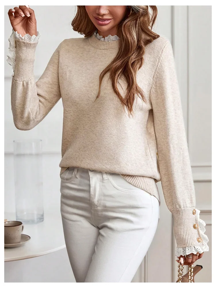 MAKEMECHIC Lace Mock Neck Cozy Sweater, view 3